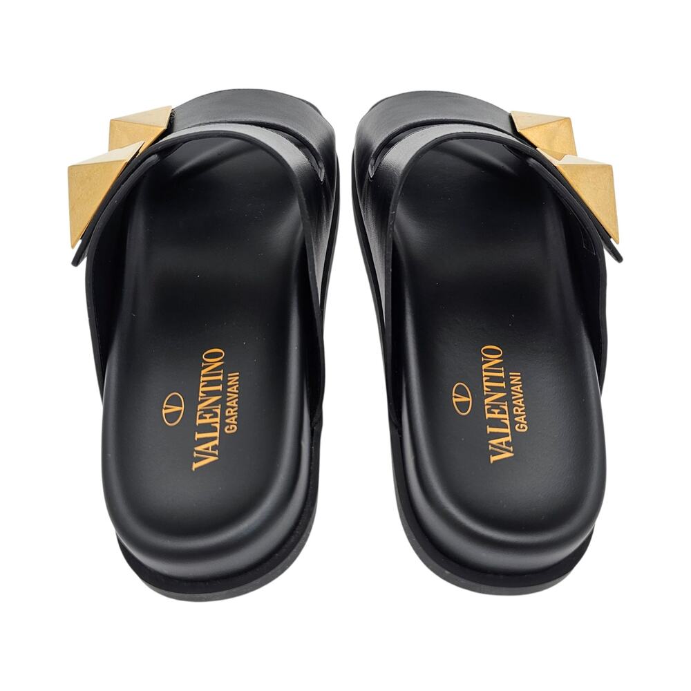 Valentino Garavani One Stud Flat Slide Sandal Black Leather Size 37.5 US 7.5 - Picture 4 of 10